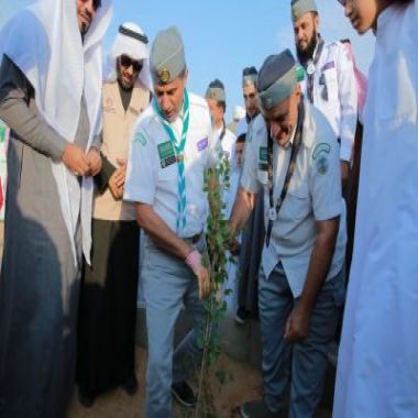 رواد كشافة المجمعة يساهمون في مبادرة تشجير محيطات جوامع ومساجد المحافظة